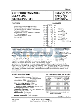 PDU16F-6A4 datasheet - 6-BIT PROGRAMMABLE DELAY LINE (SERIES PDU16F)
