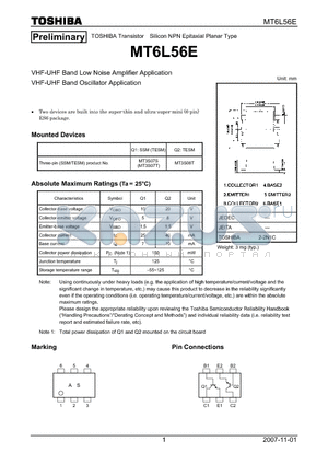 MT6L56E datasheet - VHF-UHF Band Low Noise Amplifier Application