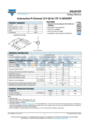 SQJ401EP datasheet - Automotive P-Channel 12 V (D-S) 175 `C MOSFET