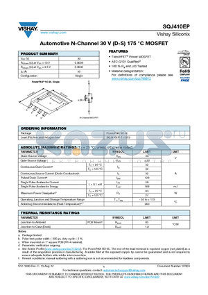 SQJ410EP datasheet - Automotive N-Channel 30 V (D-S) 175 `C MOSFET