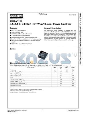 RMPA5252 datasheet - 4.9-5.9 GHz InGaP HBT WLAN Linear Power Amplifier
