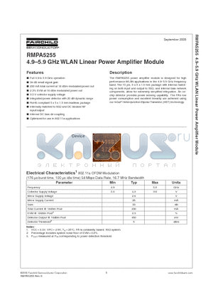 RMPA5255 datasheet - 4.9-5.9 GHz WLAN Linear Power Amplifier Module