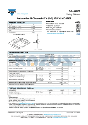 SQJ412EP datasheet - Automotive N-Channel 40 V (D-S) 175 `C MOSFET