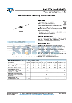 RMPG06A datasheet - Miniature Fast Switching Plastic Rectifier