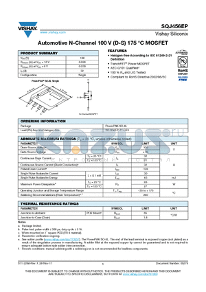 SQJ456EP datasheet - Automotive N-Channel 100 V (D-S) 175 `C MOSFET