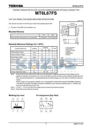 MT6L67FS datasheet - VHF~UHF BAND LOW NOISE AMPLIFIER APPLICATIONS