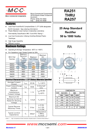 RA254 datasheet - 25 Amp Standard Rectifier 50 to 1000 Volts