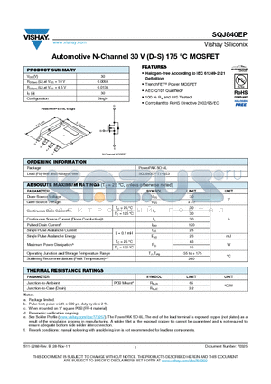 SQJ840EP datasheet - Automotive N-Channel 30 V (D-S) 175 `C MOSFET