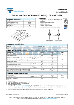 SQJ844EP datasheet - Automotive Dual N-Channel 30 V (D-S) 175 `C MOSFET