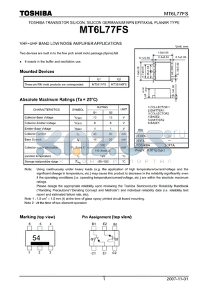 MT6L77FS datasheet - VHF~UHF BAND LOW NOISE AMPLIFIER APPLICATIONS