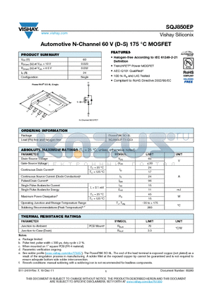 SQJ850EP datasheet - Automotive N-Channel 60 V (D-S) 175 `C MOSFET