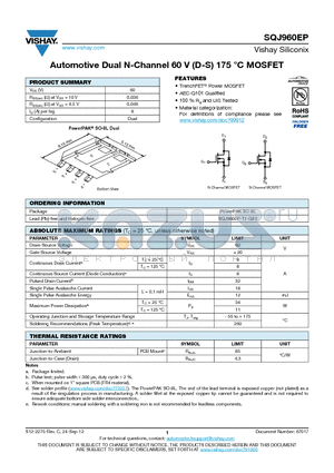 SQJ960EP datasheet - Automotive Dual N-Channel 60 V (D-S) 175 `C MOSFET