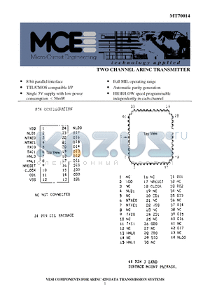 MT70014 datasheet - TWO CHANNEL ARINC TRANSMITTER