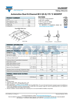 SQJ962EP datasheet - Automotive Dual N-Channel 60 V (D-S) 175 `C MOSFET