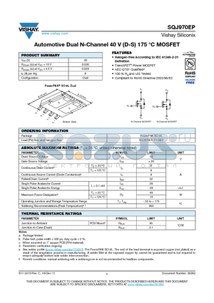 SQJ970EP datasheet - Automotive Dual N-Channel 40 V (D-S) 175 `C MOSFET