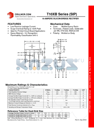 T10XB60 datasheet - 10-AMPERE SILICON BRIDGE RECTIFIER