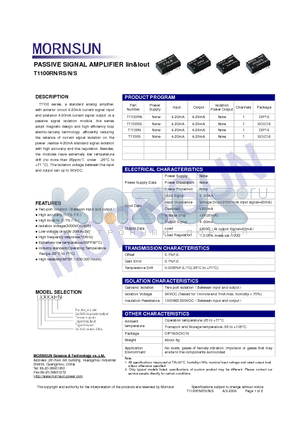 T1100N datasheet - PASSIVE SIGNAL AMPLIFIER