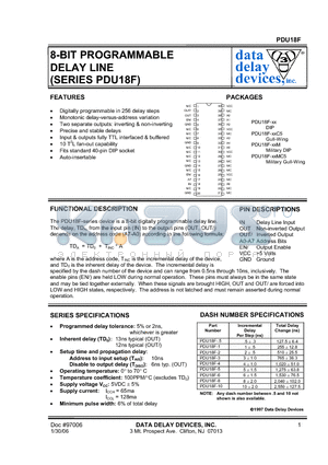 PDU18F datasheet - 8-BIT PROGRAMMABLE DELAY LINE