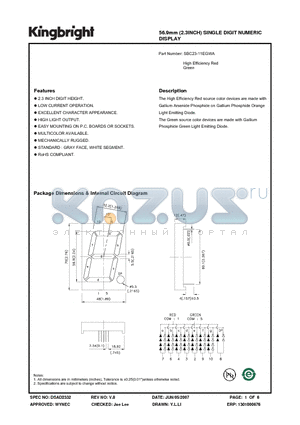 SBC23-11EGWA datasheet - 56.9mm (2.3INCH) SINGLE DIGIT NUMERIC DISPLAY