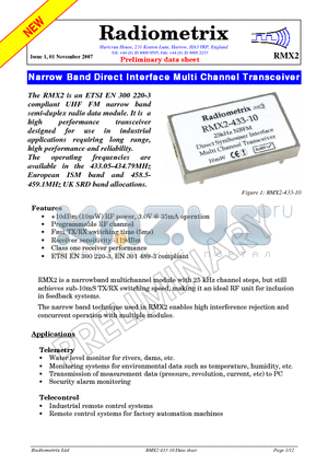 RMX2 datasheet - Narrow Band Direct Interface Multi Channel Transceiver