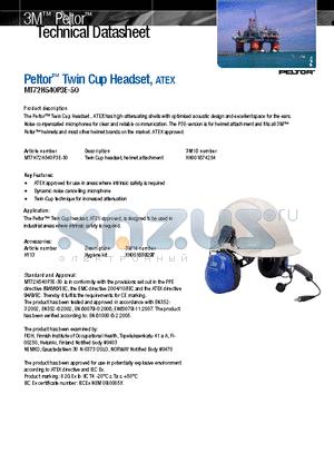 MT7H72H540P3E-50 datasheet - Peltor Twin Cup Headset, ATEX