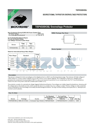 TISP4500H3BJR datasheet - BIDIRECTIONAL THYRISTOR OVERVOLTAGE PROTECTORS