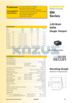 RN-0905S datasheet - 1.25 Watt DIP8 Single Output