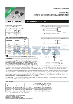 TISP4600F3LMR datasheet - HIGH VOLTAGE BIDIRECTIONAL THYRISTOR OVERVOLTAGE PROTECTORS