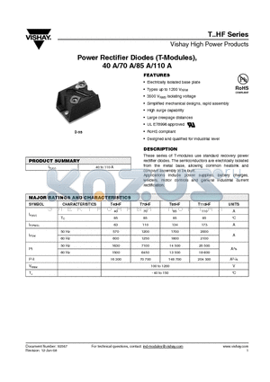 T110HF datasheet - Power Rectifier Diodes (T-Modules), 40 A/70 A/85 A/110 A