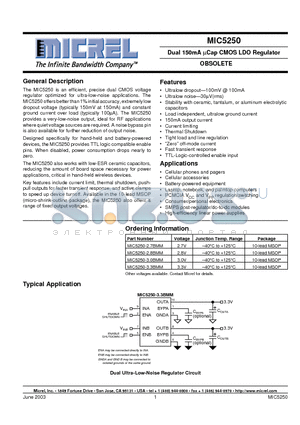 MIC5250-2.8BMM datasheet - Dual 150mA lCap CMOS LDO Regulator