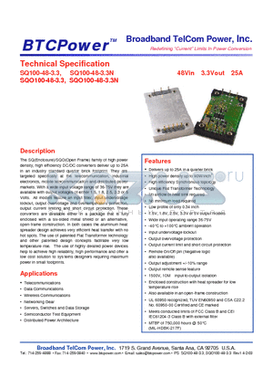 SQO100-48-3.3N datasheet - 48Vin 3.3Vout 25A