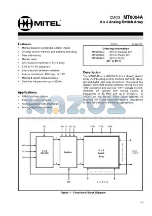 MT8804AP datasheet - CMOS 8 x 4 Analog Switch Array