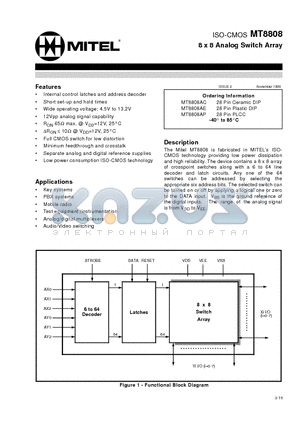 MT8808AP datasheet - ISO-CMOS 8 x 8 Analog Switch Array