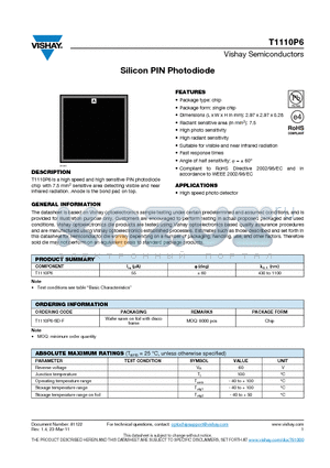 T1110P6-SD-F datasheet - Silicon PIN Photodiode