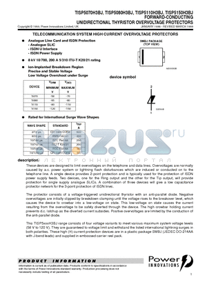 TISP5070H3BJ datasheet - FORWARD-CONDUCTING UNIDIRECTIONAL THYRISTOR OVERVOLTAGE PROTECTORS