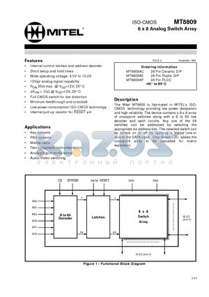 MT8809AP datasheet - ISO-CMOS 8 x 8 Analog Switch Array