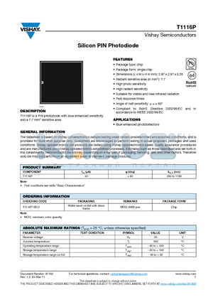 T1116P datasheet - Silicon PIN Photodiode