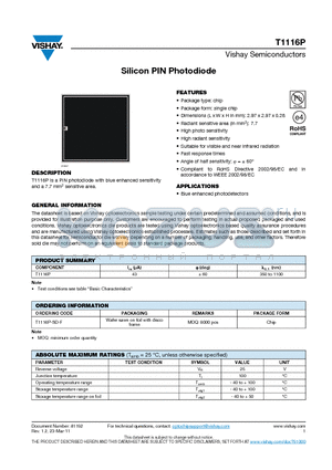 T1116P-SD-F datasheet - Silicon PIN Photodiode