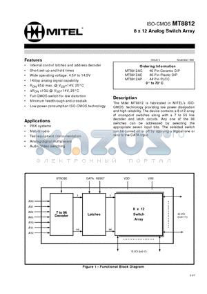 MT8812AP datasheet - ISO-CMOS 8 x 12 Analog Switch Array