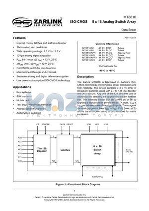 MT8816 datasheet - ISO-CMOS 8 x 16 Analog Switch Array