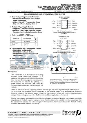 TISP61060DR datasheet - DUAL FORWARD-CONDUCTING P-GATE THYRISTORS PROGRAMMABLE OVERVOLTAGE PROTECTORS