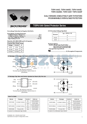 TISP61089 datasheet - DUAL FORWARD-CONDUCTING P-GATE THYRISTORS PROGRAMMABLE OVERVOLTAGE PROTECTORS