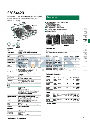 SBC84620 datasheet - 4 COM ports and 4 USB 2.0 ports