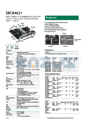 SBC84621 datasheet - 4 COM ports and 4 USB 2.0 ports