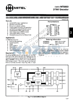 MT8860 datasheet - DTMF DECODER