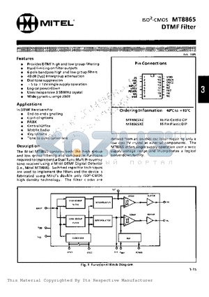 MT8865XC datasheet - DTMF Filter