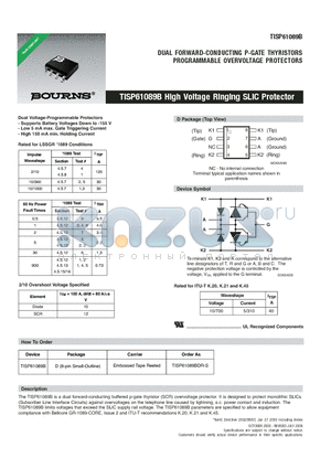 TISP61089B datasheet - High Voltage Ringing SLIC Protector
