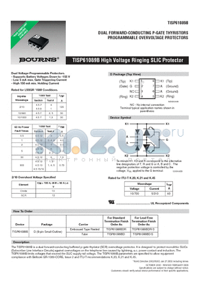 TISP61089BD datasheet - TISP61089B High Voltage Ringing SLIC Protector