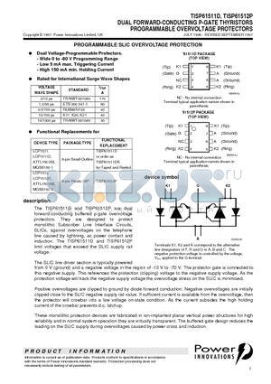 TISP61512P datasheet - DUAL FORWARD-CONDUCTING P-GATE THYRISTORS PROGRAMMABLE OVERVOLTAGE PROTECTORS