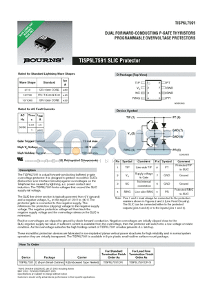 TISP6L7591DR-S datasheet - DUAL FORWARD-CONDUCTING P-GATE THYRISTORS PROGRAMMABLE OVERVOLTAGE PROTECTORS